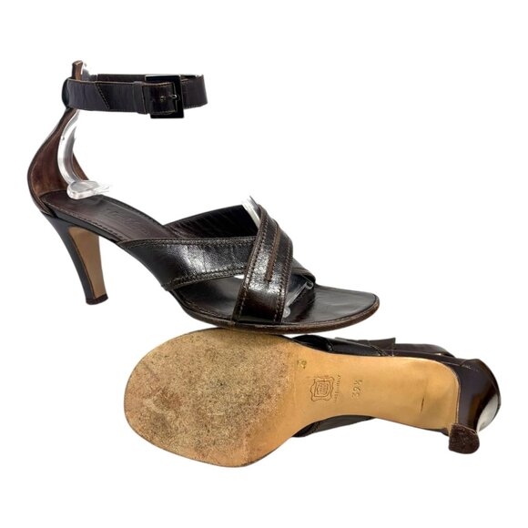 Max Mara Brown Leather Crisscross Ankle Straps Sandals - Picture 9 of 11